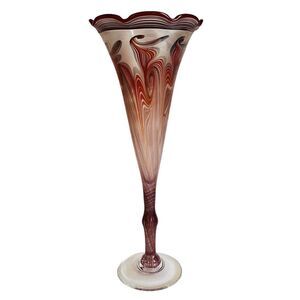 Vandermark 15“ Art Glass Iridescent Pulled Feather Tall Fan Vase Signed Large